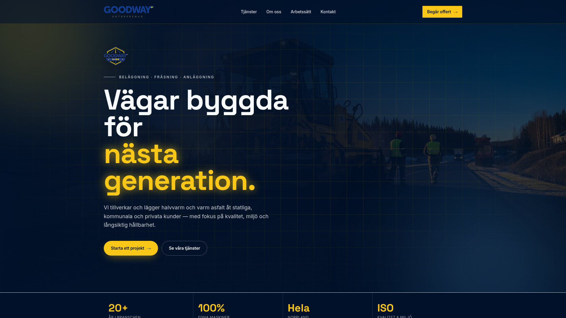 Skärmdump av demo-hemsida för Goodway Entreprenad
